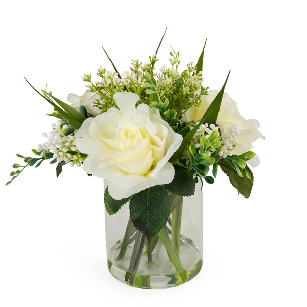 White Roses in Glass Vase - Distinctly Living