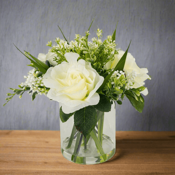 White Roses in Glass Vase - Distinctly Living