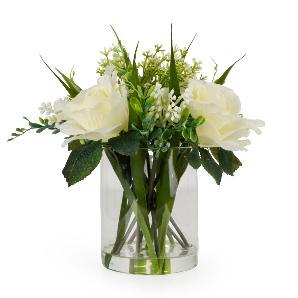 White Roses in Glass Vase - Distinctly Living