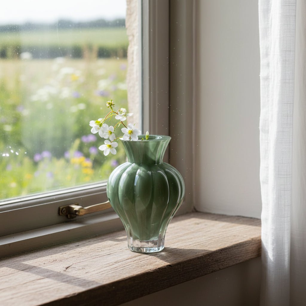 Wide Green Glass Stem Vase - Distinctly Living