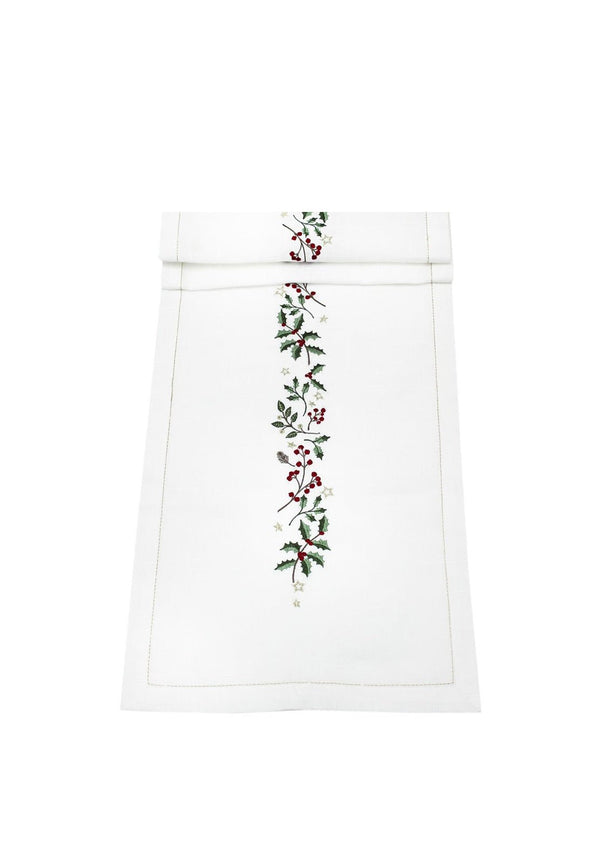 Winter Hedgerow Christmas Table Runner – White - Distinctly Living