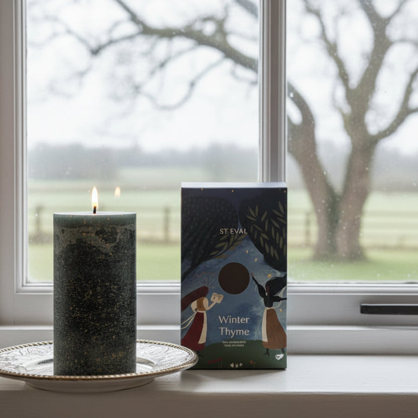 Winter Thyme, Gold Marbled Pillar Candle - Distinctly Living