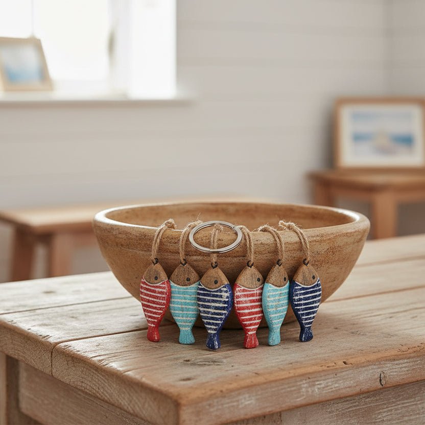 Wooden Stripey Fish Key Ring - Distinctly Living