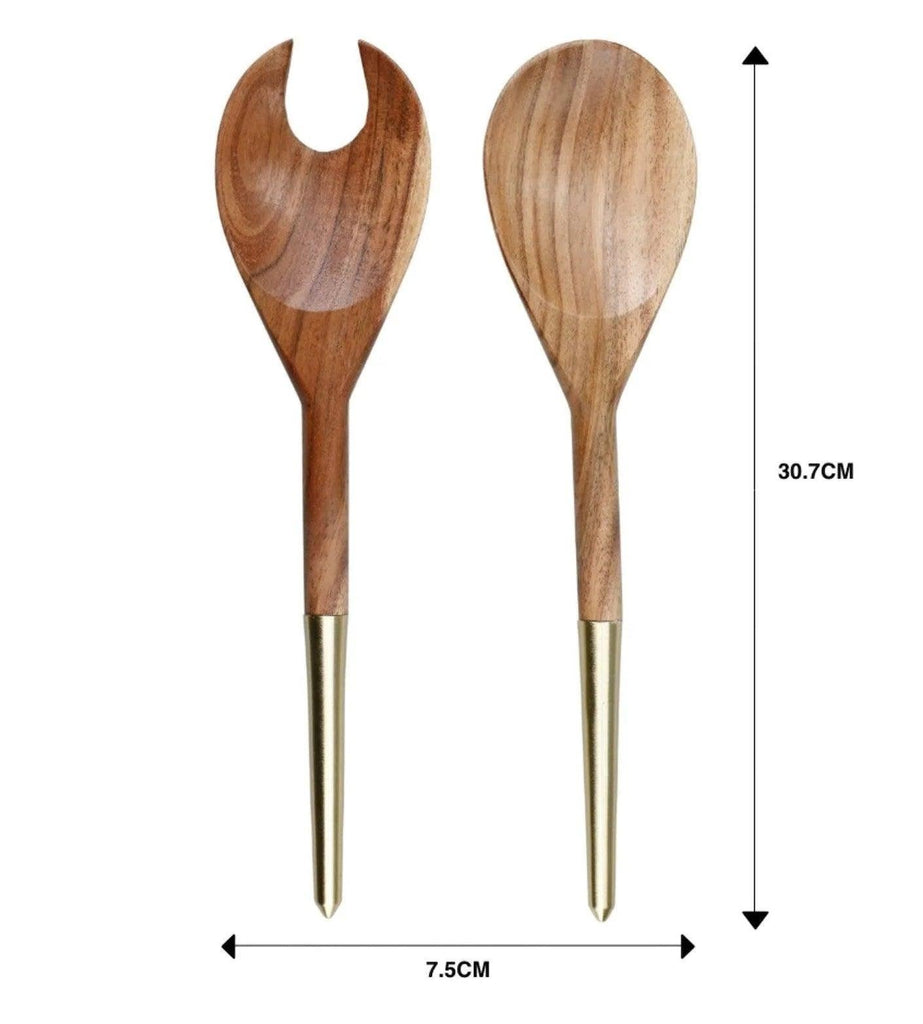 Acacia Wood And Gold Salad Servers - Distinctly Living