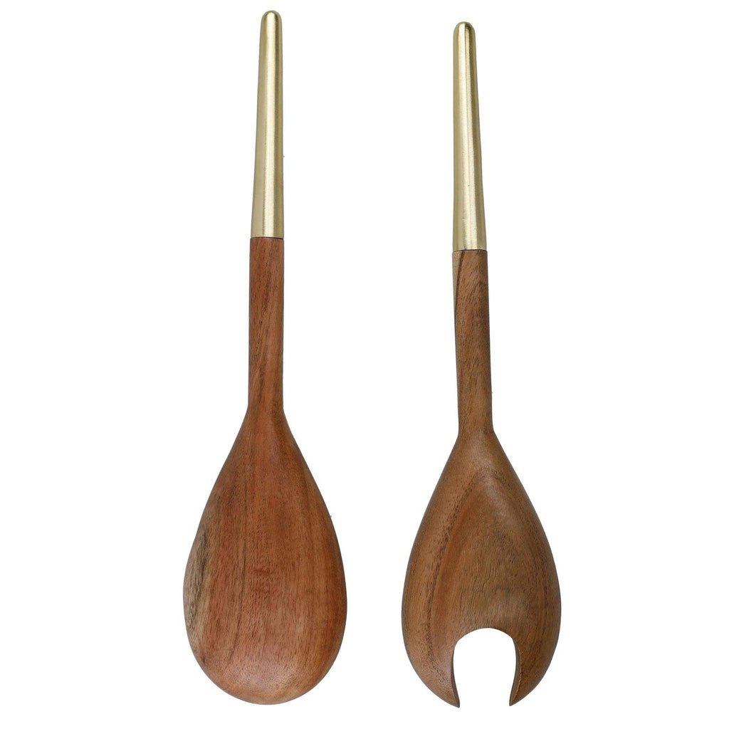 Acacia Wood And Gold Salad Servers - Distinctly Living