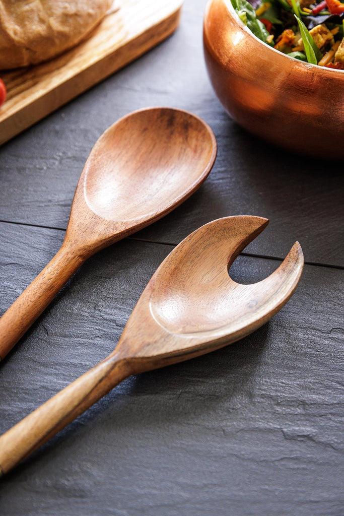 Acacia Wood And Gold Salad Servers - Distinctly Living