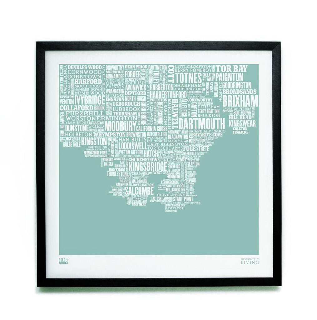 Frame for South Hams Devon Type Map - Black or White - Distinctly Living
