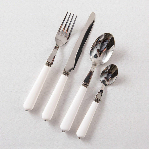 French Bistro Style 24 Piece Cutlery Set With White or Sea Blue Handles - Distinctly Living 