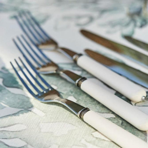 French Bistro Style 24 Piece Cutlery Set With White or Sea Blue Handles - Distinctly Living 