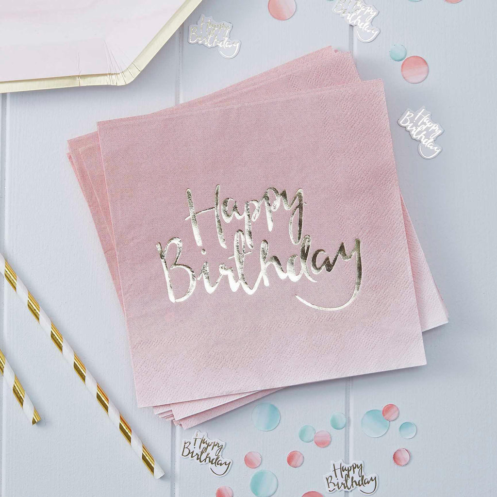 Gold Foiled Pink Ombre Happy Birthday Napkins - Distinctly Living