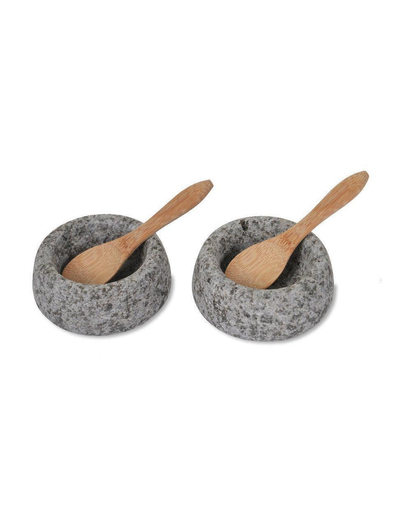 Granite Salt & Pepper Pots With Wooden Spoons - Distinctly Living