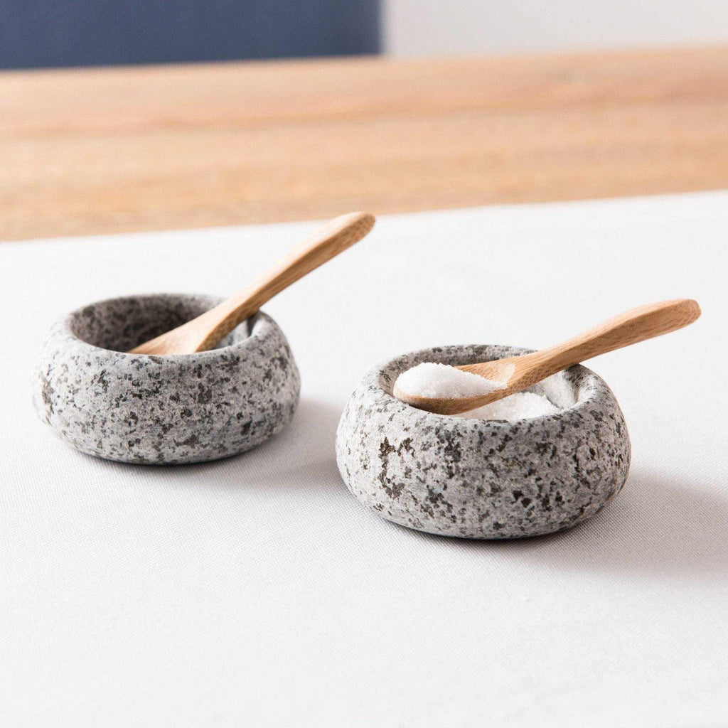 Granite Salt & Pepper Pots With Wooden Spoons - Distinctly Living 