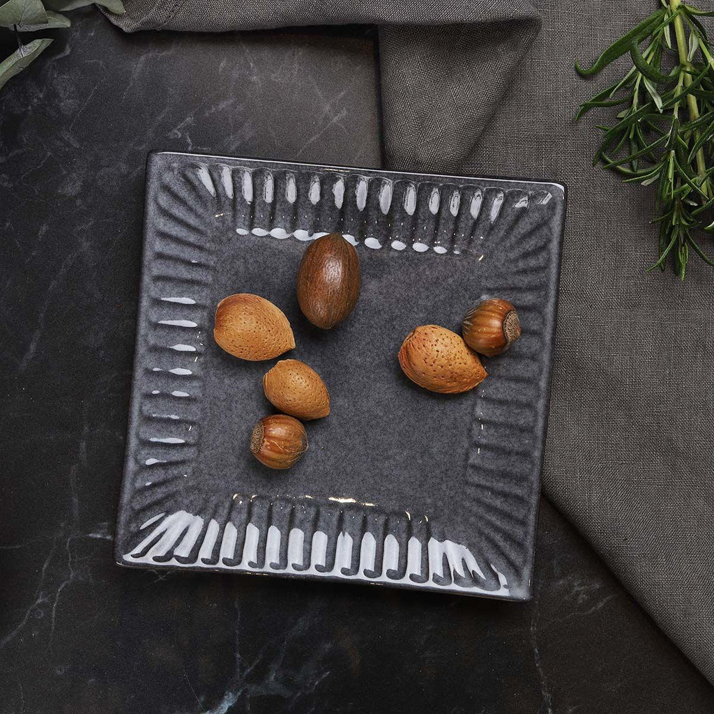 Grey Square Fluted Plate - Distinctly Living