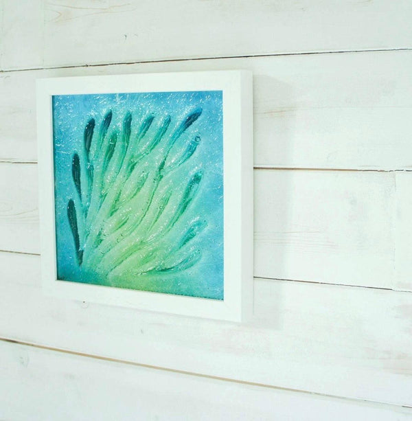 Handmade Glass Picture - Coral - Turquoise and Blue - Distinctly Living