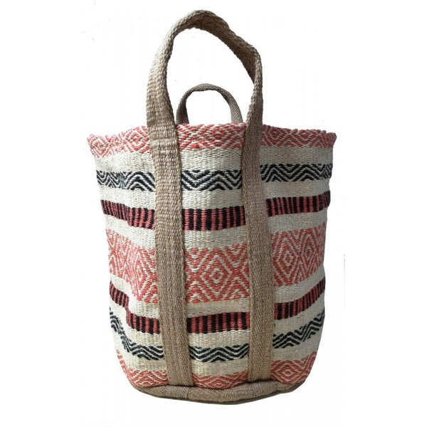 Large Jute Storage Bag - Pink, White and Grey - Distinctly Living