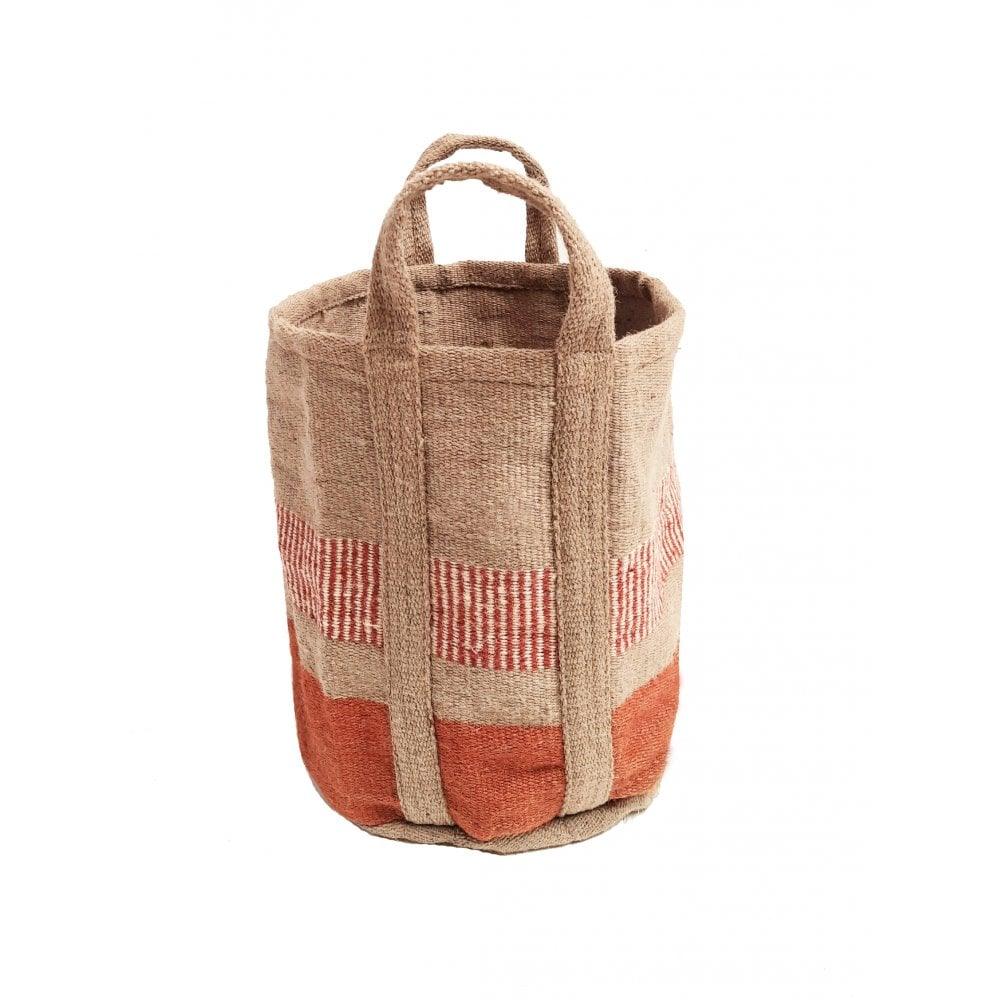 Large Jute Storage Bag - Rust and Beige Stripe - Distinctly Living