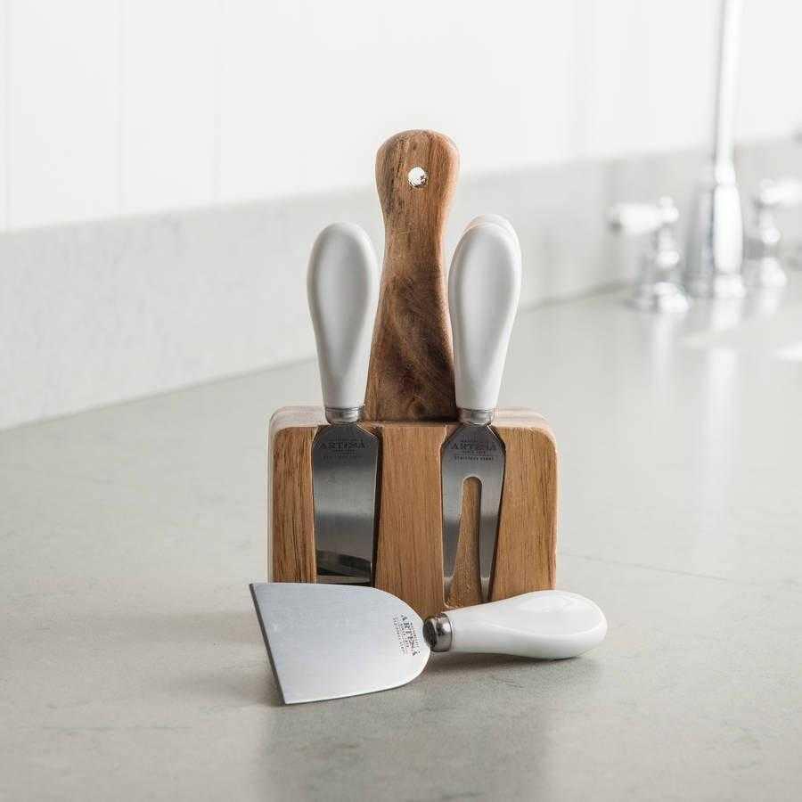 Magnetic Cheese Knife Set in Wooden Block - Distinctly Living