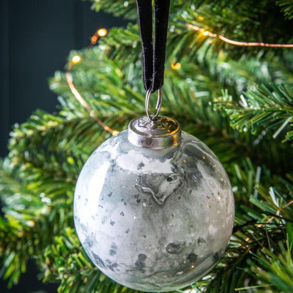 Marbled Silver Xmas Tree Bauble - Small - Distinctly Living