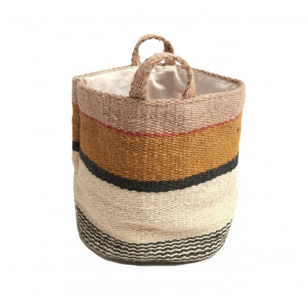 20cm Jute Storage Bag - Mustard and White with Black Stripes - Distinctly Living 