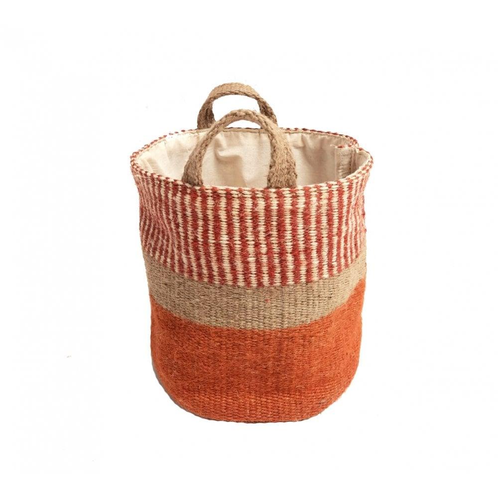 Medium Jute Storage Bag - Rust and Beige Stripes - Distinctly Living