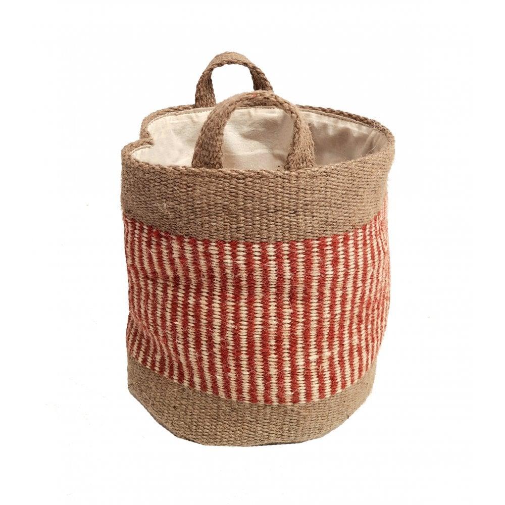 20cm Jute Storage Bag - Rust Stripe with Border - Distinctly Living 