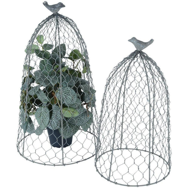 Medium Wire Garden Cloche With Bird - Distinctly Living 