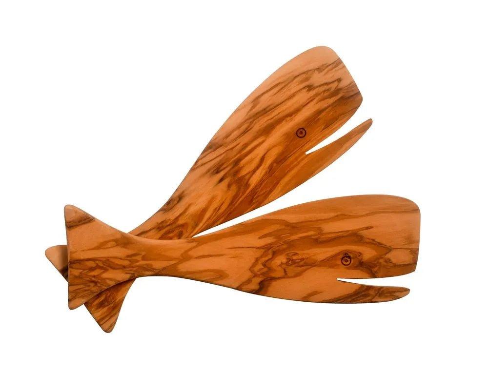 Olive Wood Whale Salad Servers - Distinctly Living