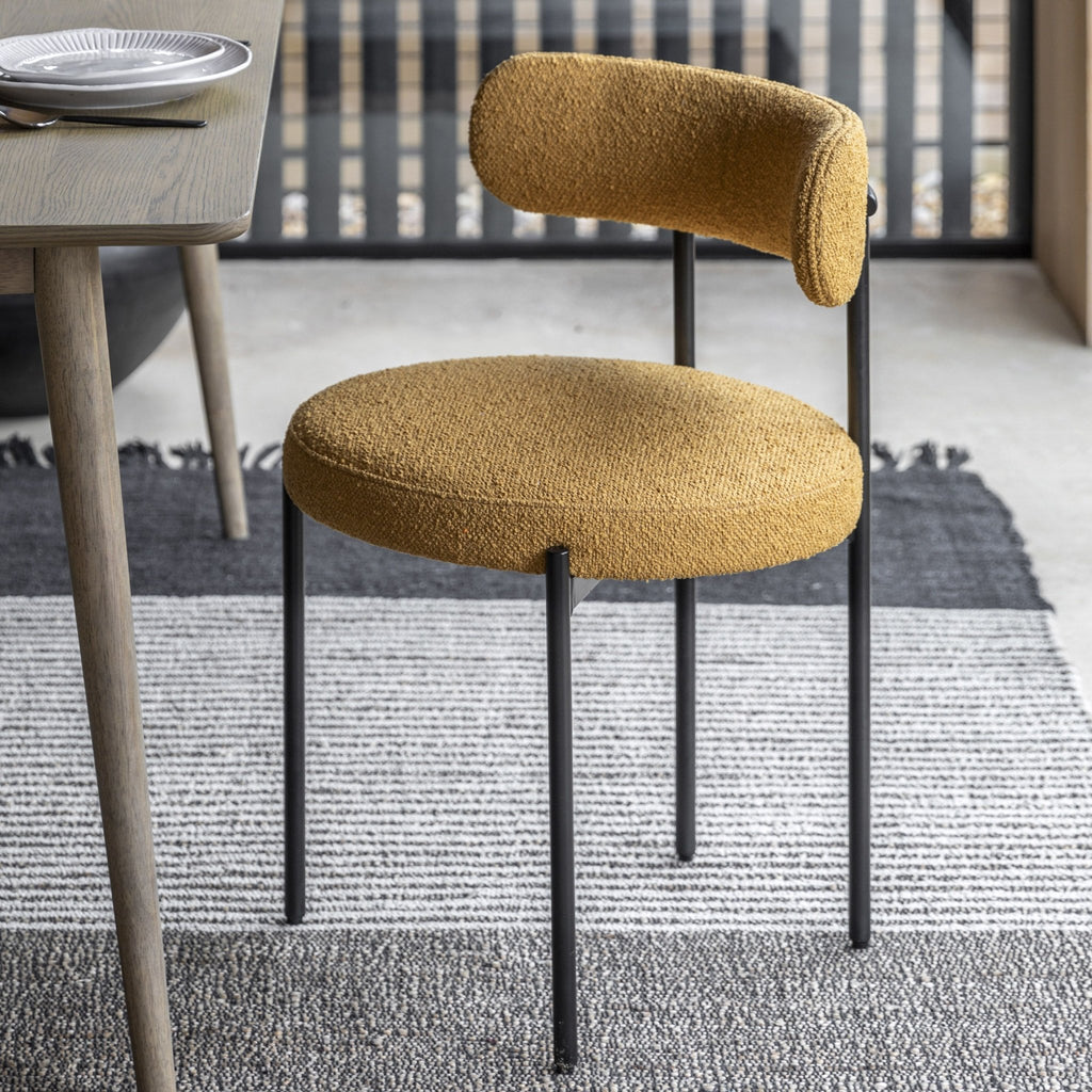 Pair of Boucle Fabric Chairs - Green, Ochre or Vanilla - Distinctly Living