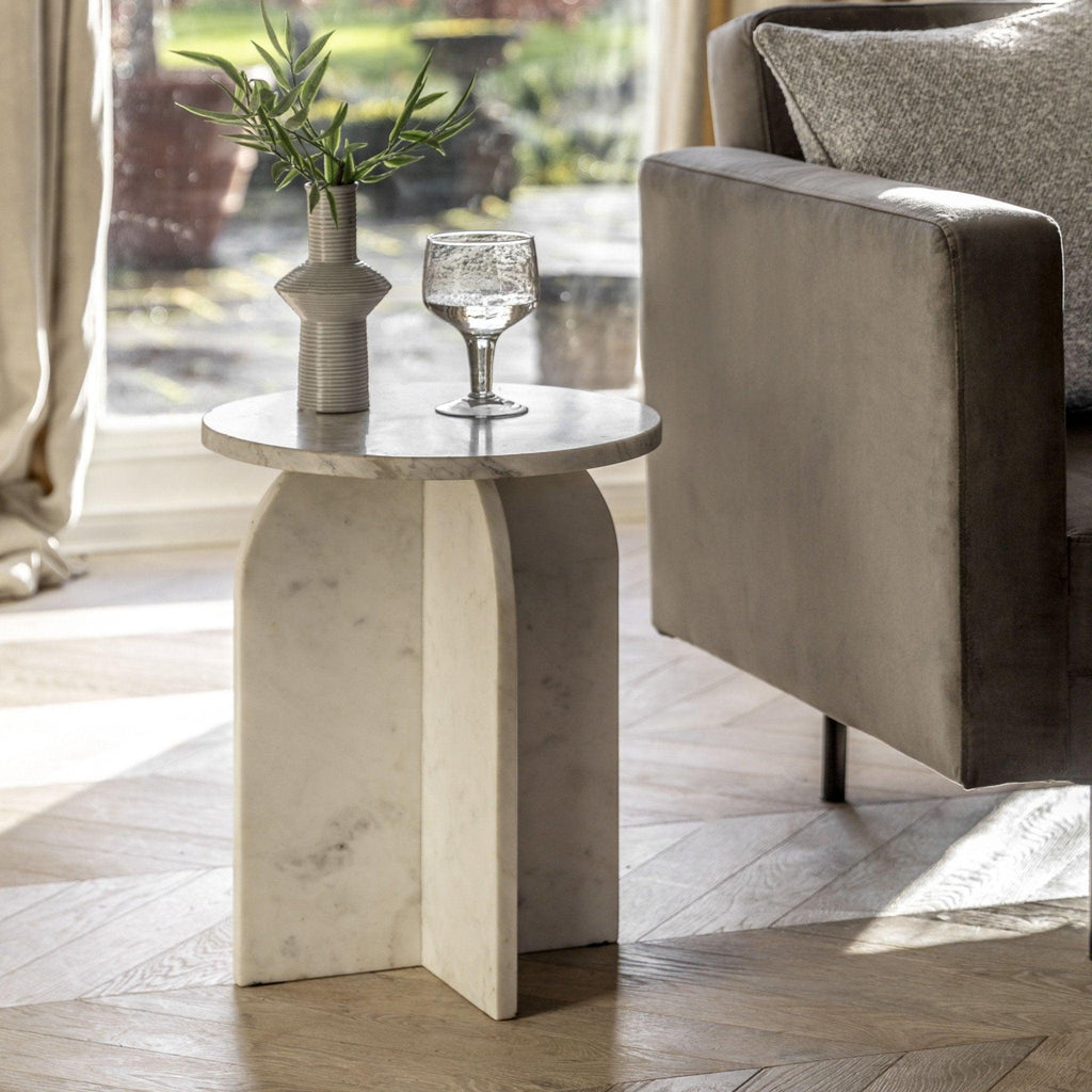 Pisa - Marble Side Table - White or Black - Distinctly Living 