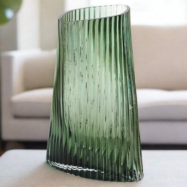 Ribbed Sea Green Glass Vase - Distinctly Living 