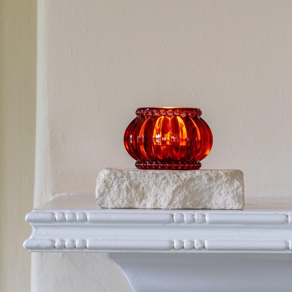 Scalloped Votive in Ruby Glass - Distinctly Living
