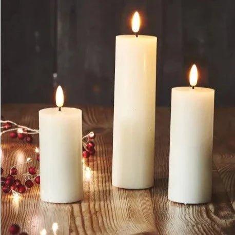 Set of 3 LED Wax Church Pillar Candles - Distinctly Living