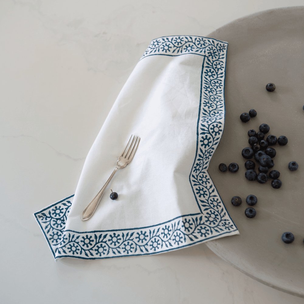 Set of 4 Block Print Napkins - Blue - Distinctly Living