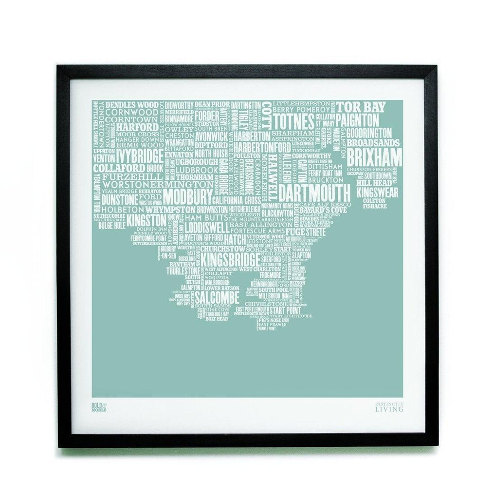 South Hams Devon Type Map - Duck Egg (Unframed) - Distinctly Living 