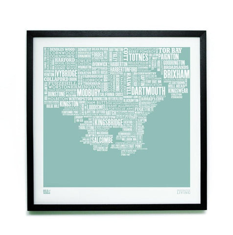 South Hams Devon Type Map - Duck Egg (Unframed) - Distinctly Living 