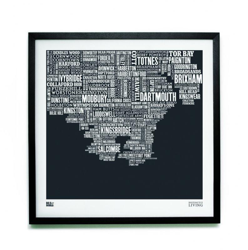 South Hams Devon Type Map - Slate (Unframed) - Distinctly Living 