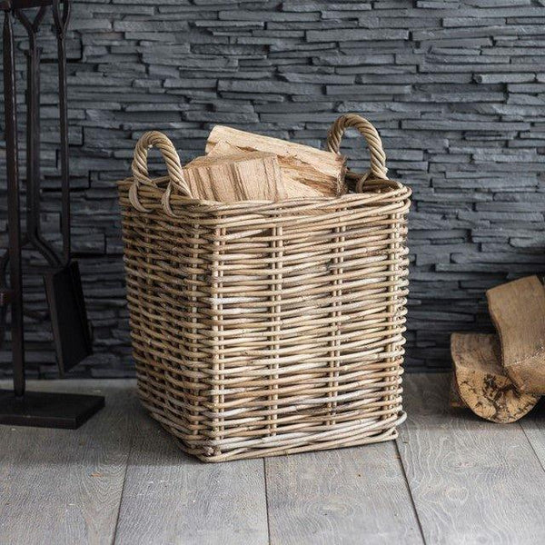 Square Rattan Log or Storage Basket - Small or Large - Distinctly Living